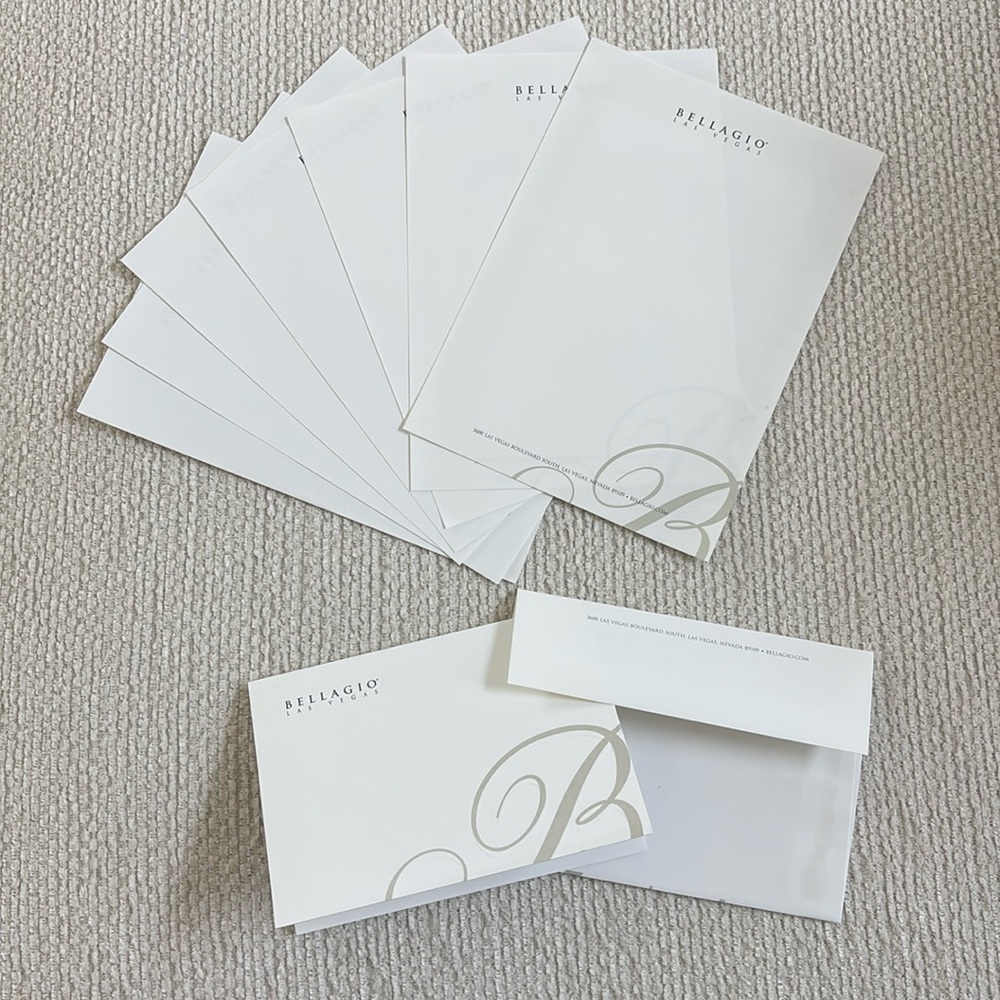 Bellagio Las Vegas stationery set note paper (7), blank card and envelope NWOT